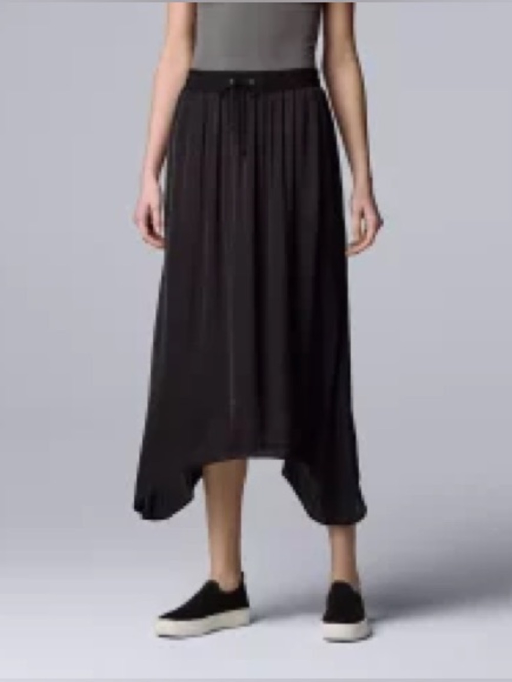 Vera Wang Black Drawstring Waist Midi Skirt